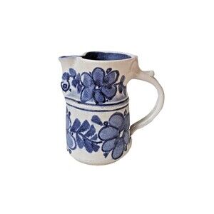 VTG 1996 Rob Bartee Pitcher 6" Studio Art Pottery Earthenware Blue White Floral